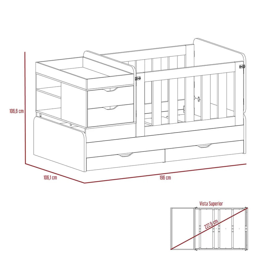 Cama Corral Rosario 196X106X99.45Cm Blanco + Ceniza